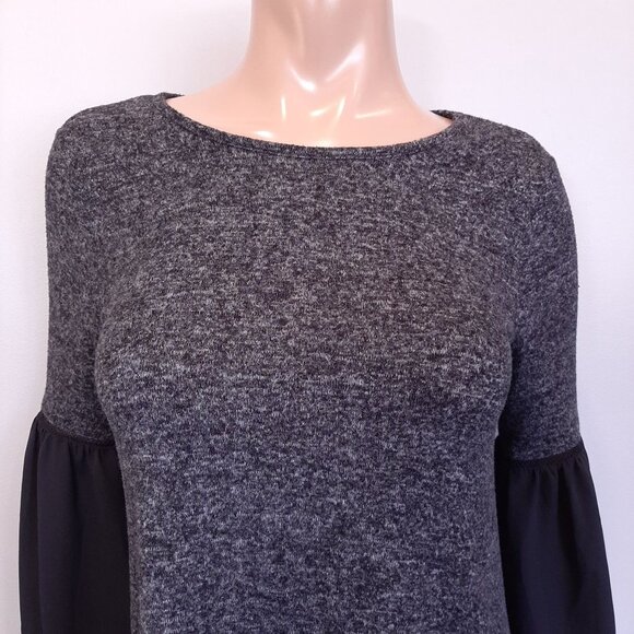 Design Lab Chiffon Bell Flare Sleeve Flowy Top Womens Size Small Black Grey - Picture 6 of 12
